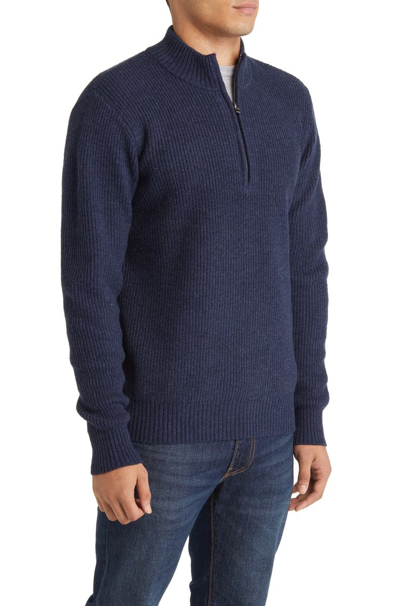 Schott NYC Half Zip Rib Wool Blend Sweater, Alternate, color, Navy