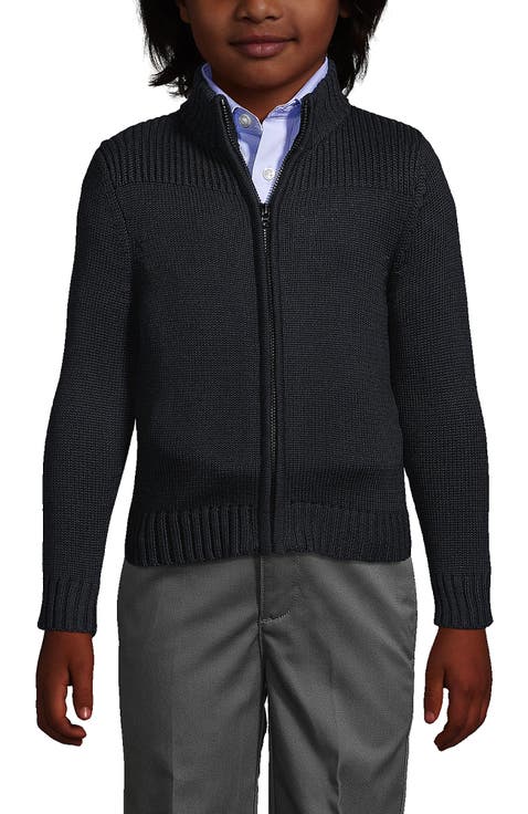 School Uniform Boys Cotton Modal Zip Front Cardigan Sweater