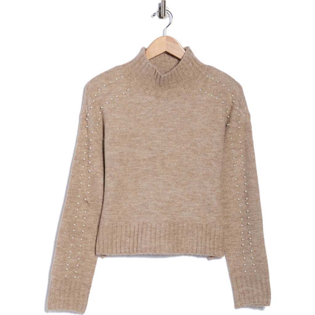 Ellen Tracy Pearly Studded Crop Sweater In Brown