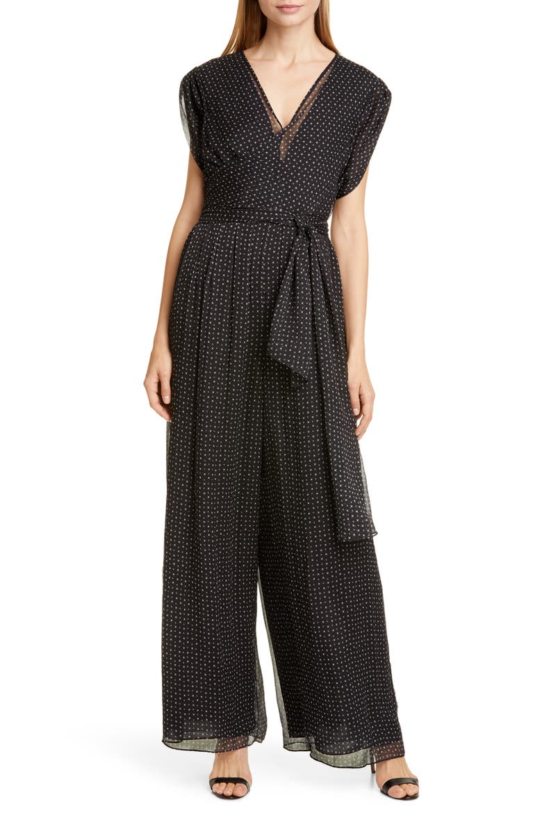 Cassandra Print Silk Jumpsuit, Main, color, GEO GRID BLACK