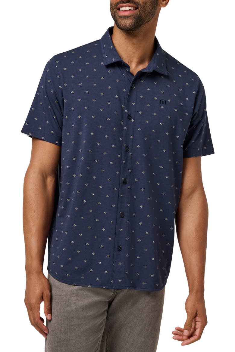 Comfortknit Geo Short Sleeve Button-Up Shirt, Main, color, TOTAL ECLIPSE