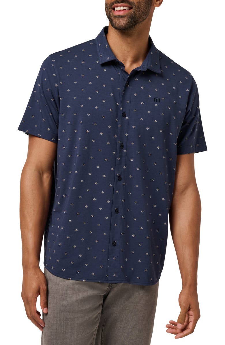TravisMathew Comfortknit Geo Short Sleeve Button-Up Shirt, Main, color, Total Eclipse