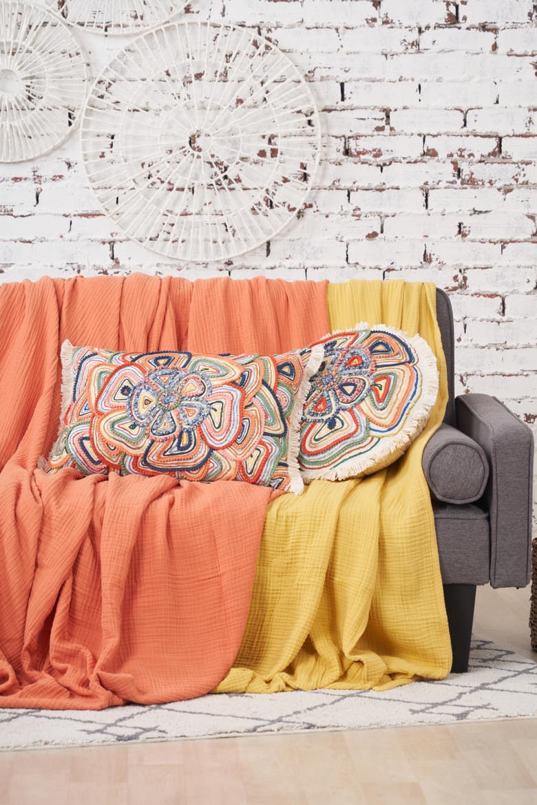 Putnum Bohemian Chic Cotton Blend Lumbar Accent Pillow 14" x 22", Alternate, color, Red