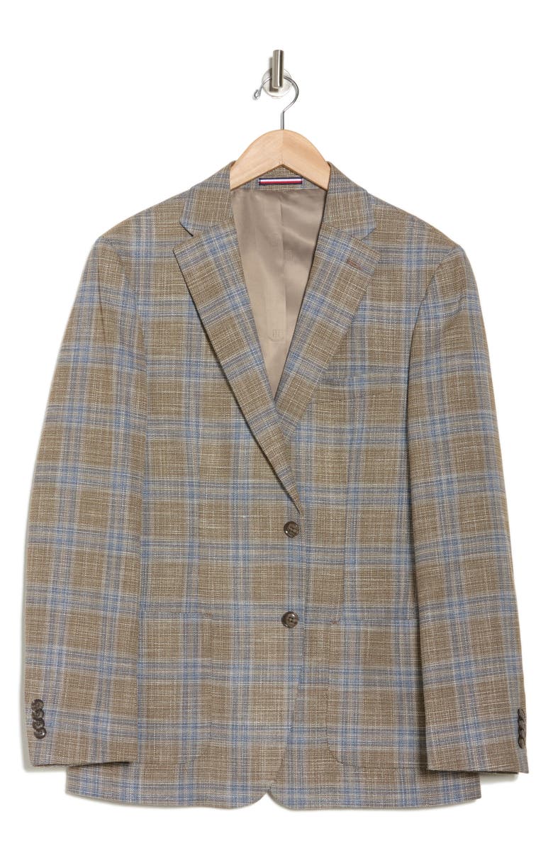 Tommy Hilfiger Recycled Polyester Blend Check Sports Coat, Alternate, color, Tan/ Blue