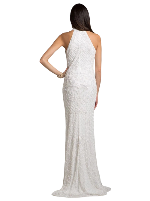 Lara New York Lattice-beaded Halter Neck Sheath Wedding Gown In White