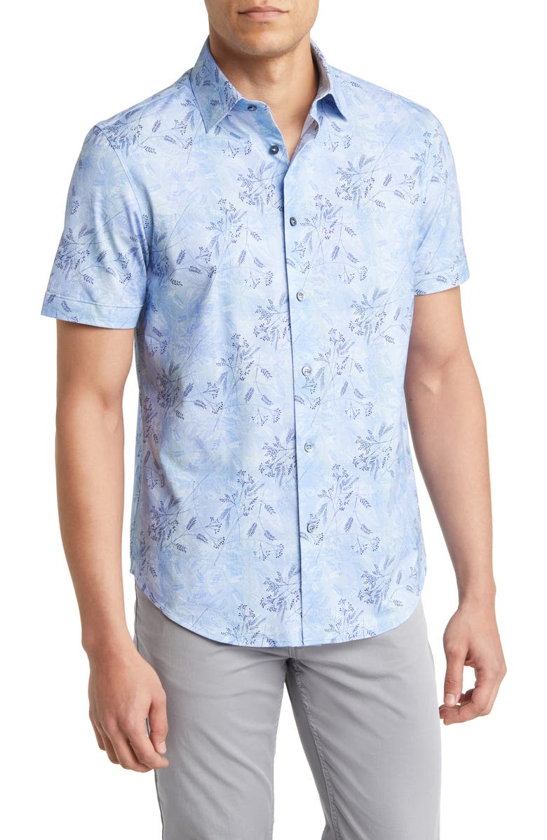 Bugatchi Miles OoohCotton<sup>®</sup> Floral Short Sleeve Button-Up Shirt, Main, color, 