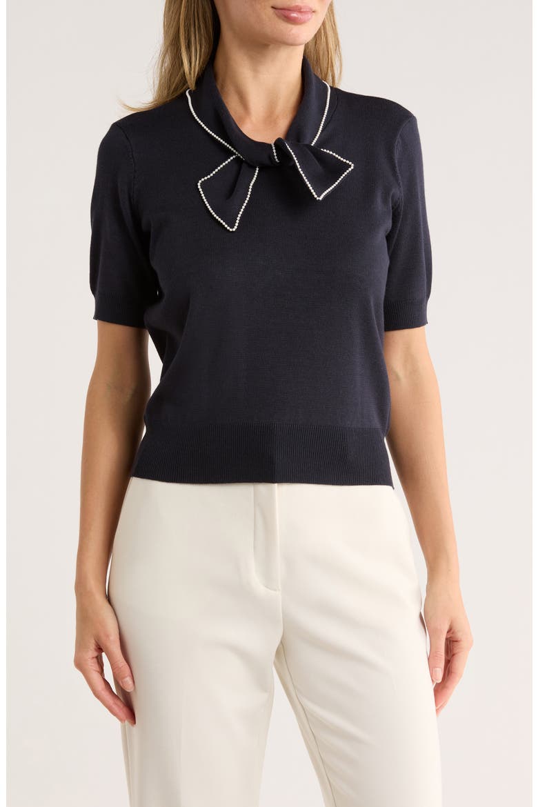 Harmony Short Sleeve Tie Front Sweater, Main, color, PEACOAT