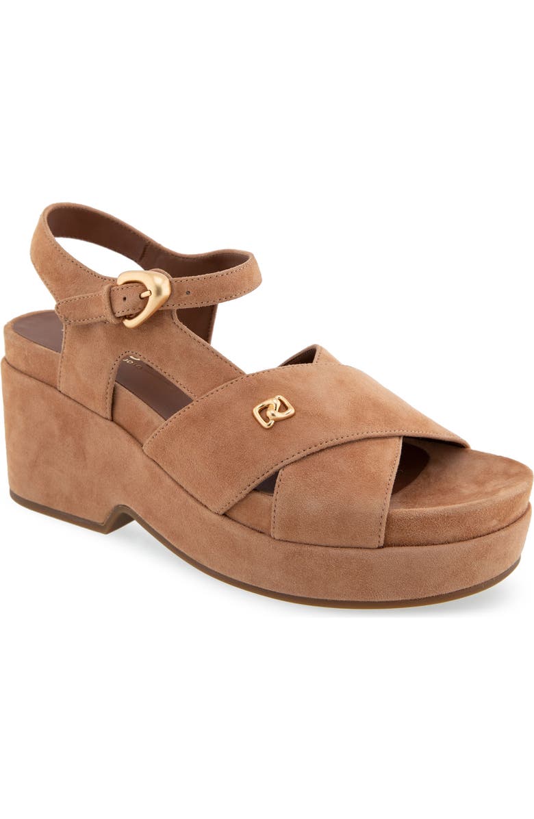 Aerosoles Cora Ankle Strap Platform Sandal, Main, color, Tan Suede