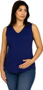 24seven Comfort Apparel Maternity V-Neck Tunic Tank Top with Round Hemline