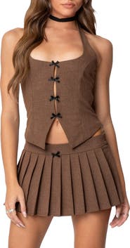 EDIKTED Palmer Plaid Bow Halter Top
