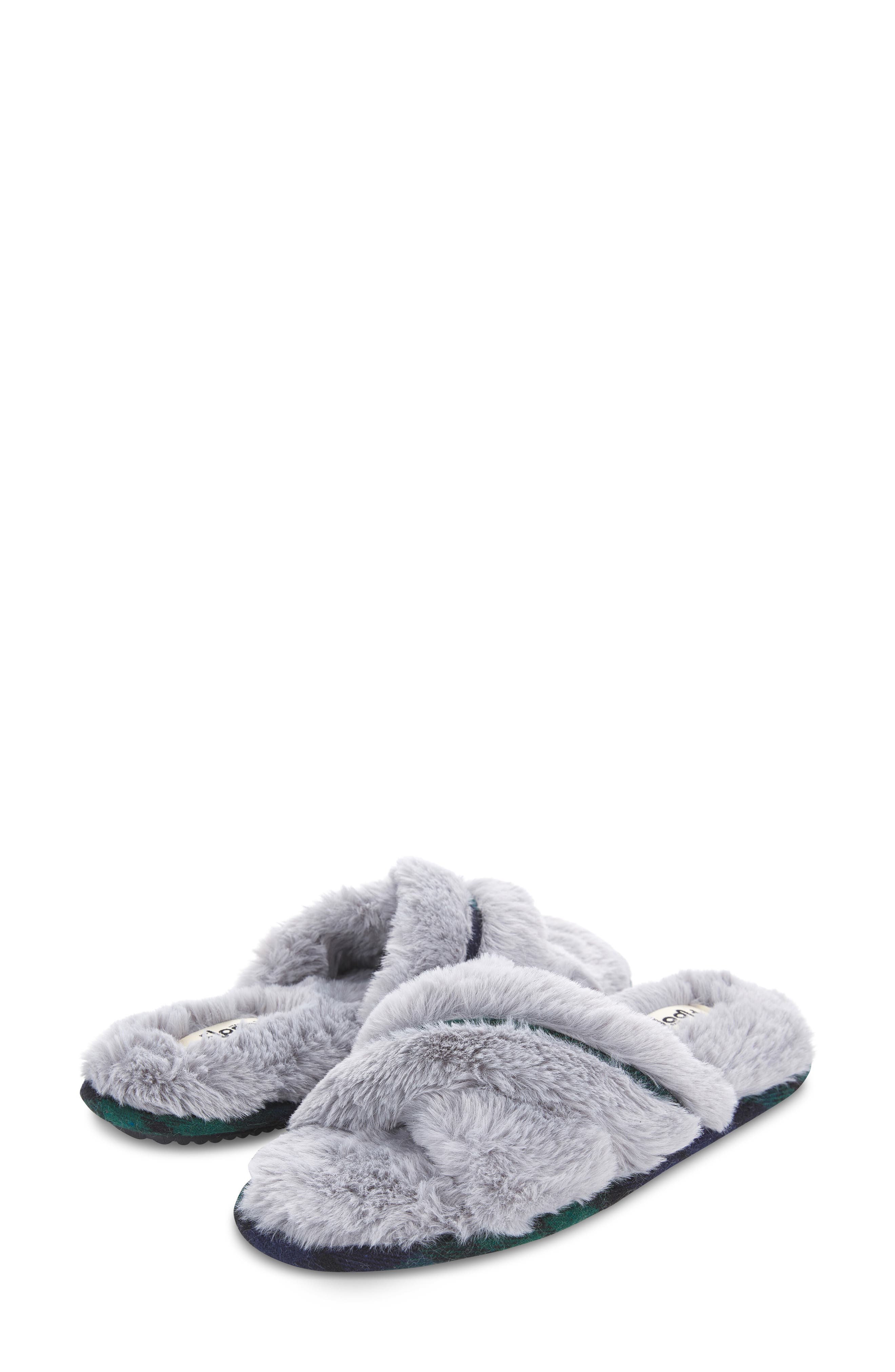 FLOOPI Morgan Faux Fur Crossband Slipper, Alternate, color, Grey