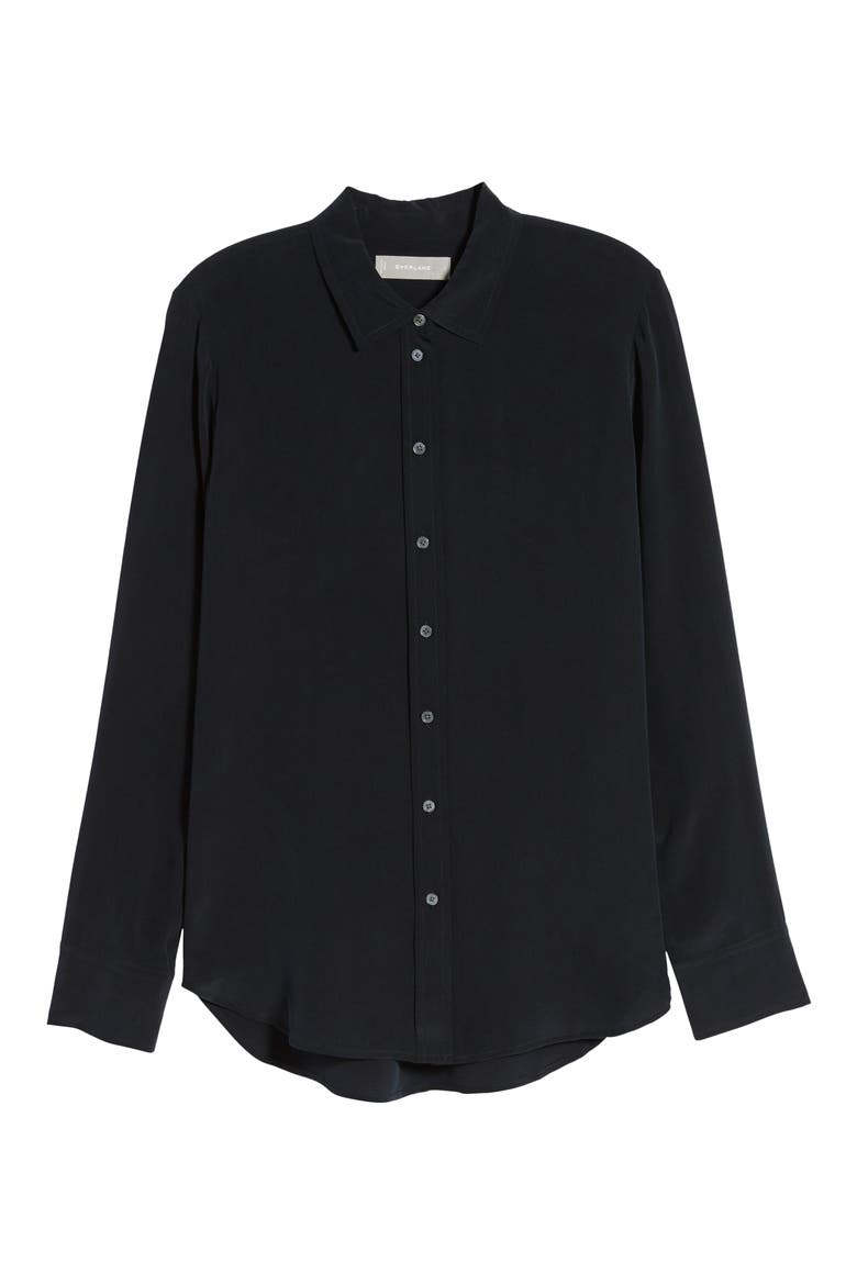 The Clean Silk Relaxed Shirt, Main, color, BLACK