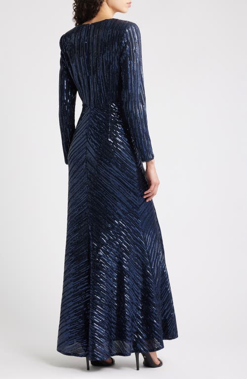 Eliza J Embellished Long Sleeve Mermaid Gown In Blue