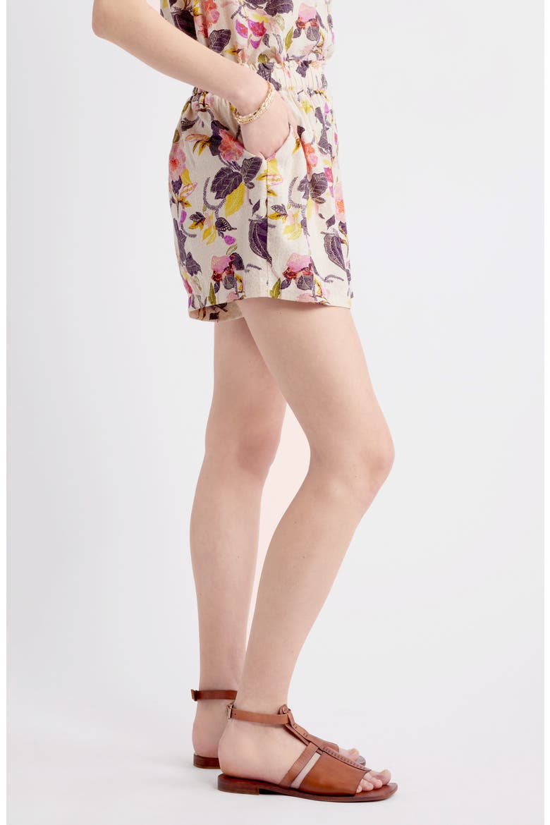 Print Linen Blend Shorts, Alternate, color, IVORY- PURPLE JACOBEAN BLOOM