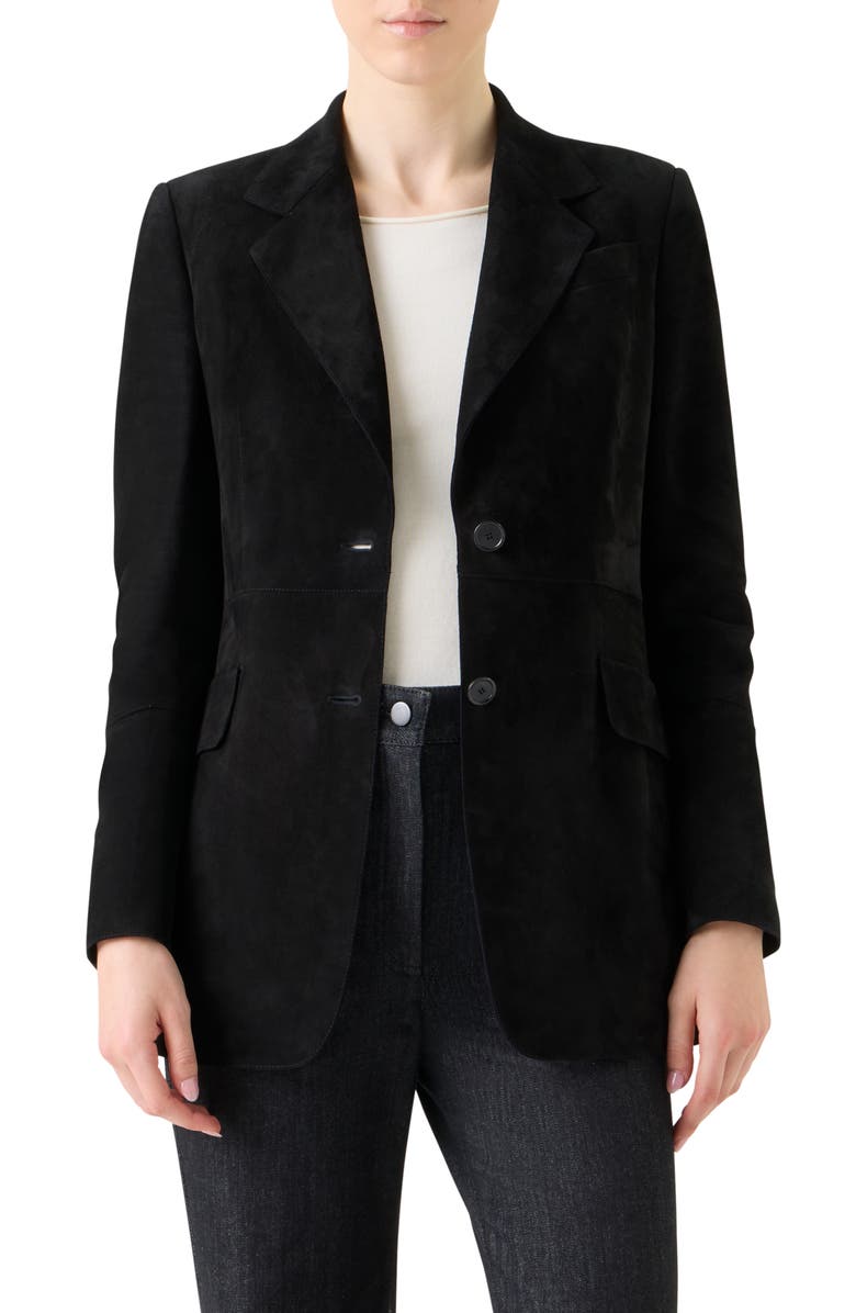 Akris punto Lambskin Suede Blazer, Main, color, Black