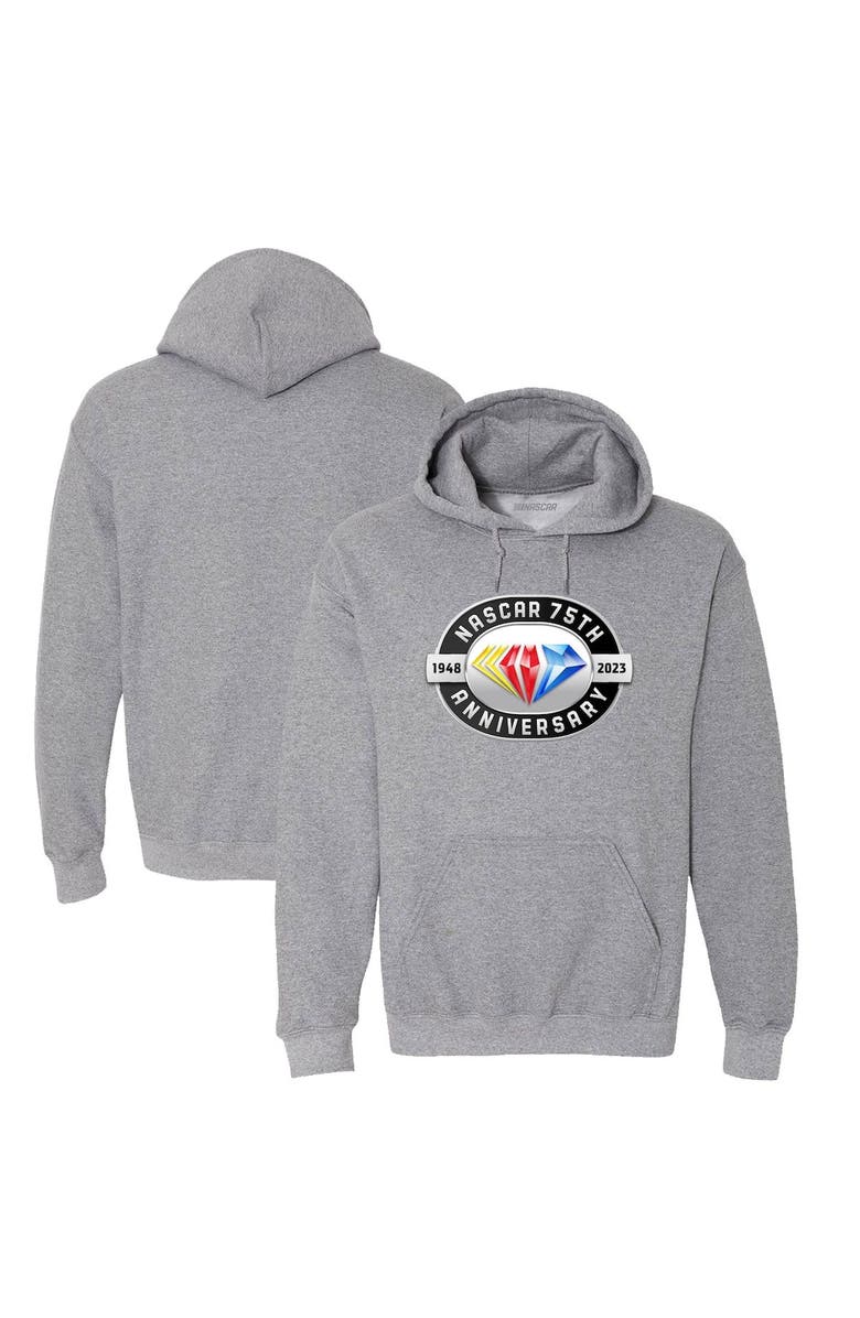 CHECKERED FLAG Men's Checkered Flag Heather Gray NASCAR 75th Anniversary Logo Pullover Hoodie, Main, color,
