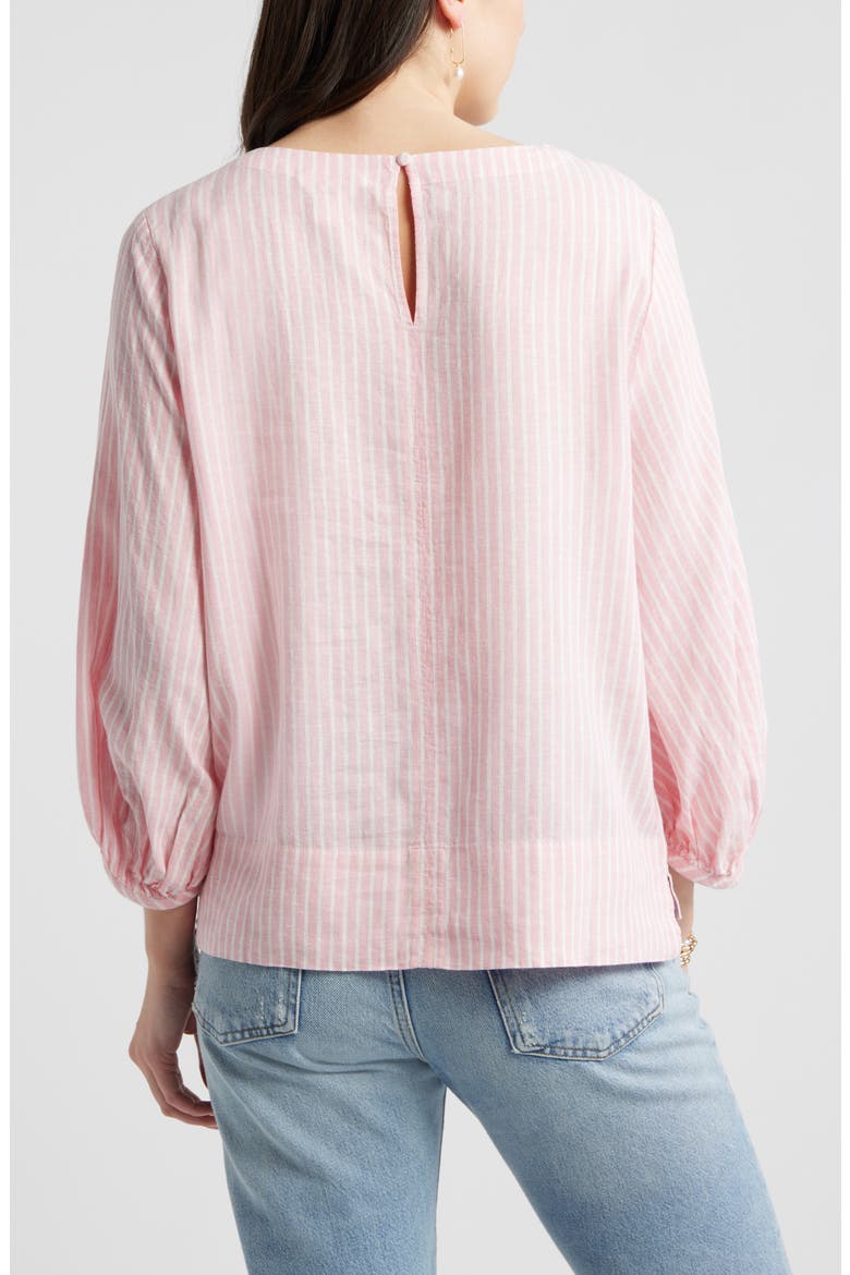 Balloon Sleeve Linen Blend Top, Alternate, color, PINK- IVORY PENNY STRIPE