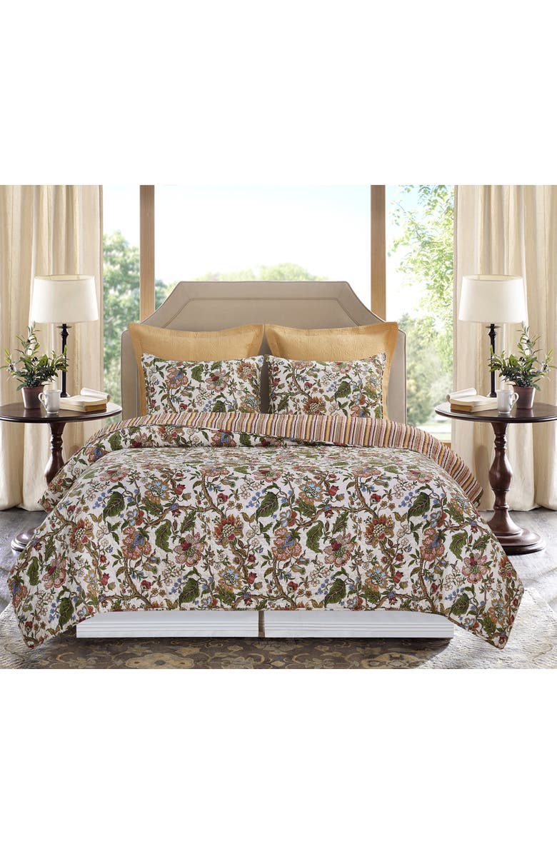 C&F Home Amara Cotton Floral Quilt Set  - Reversible and Machine Washable, Alternate, color, Orange