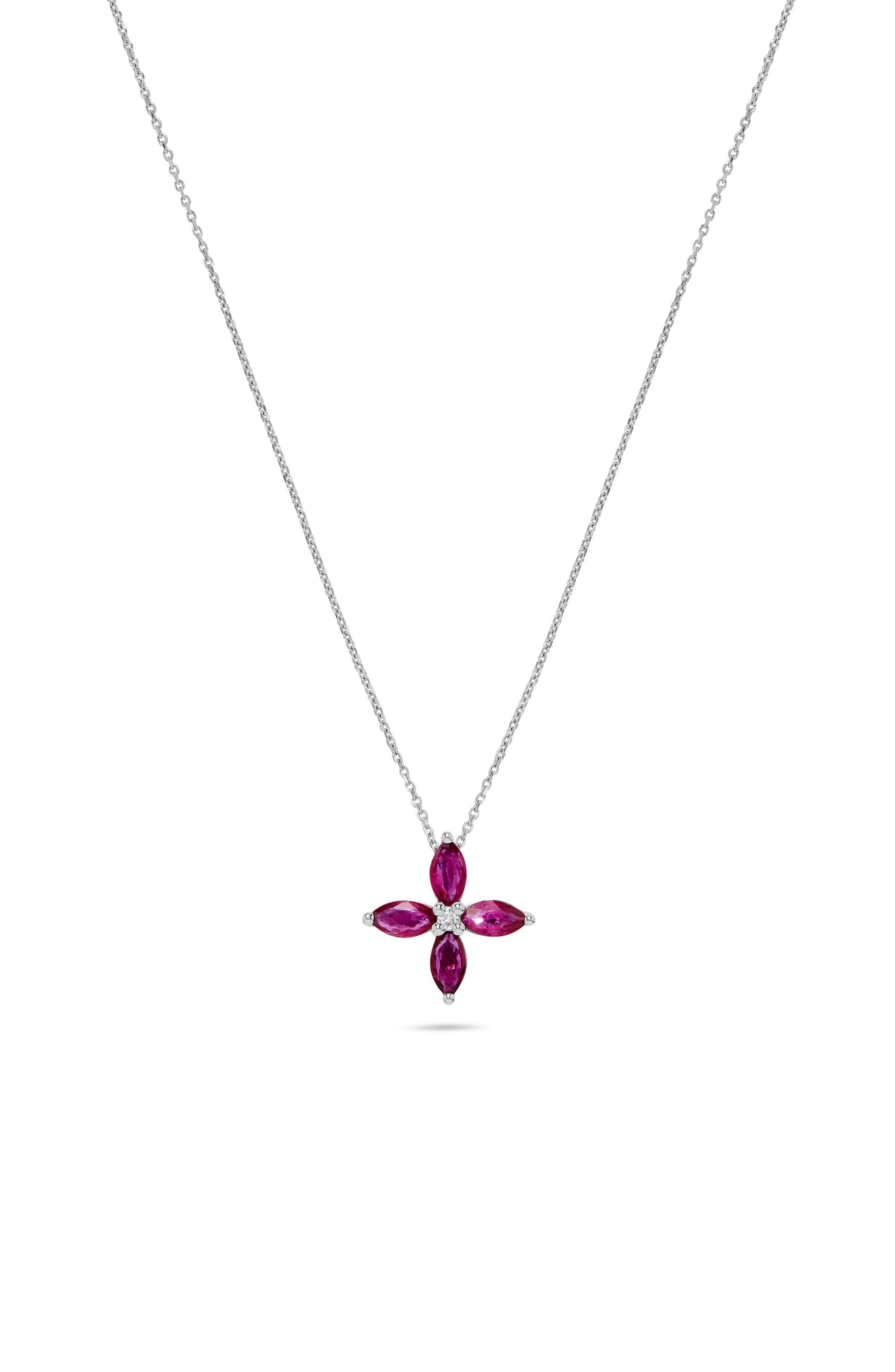 H.J. Namdar 14K White Gold Ruby & Diamond Flower Pendant Necklace