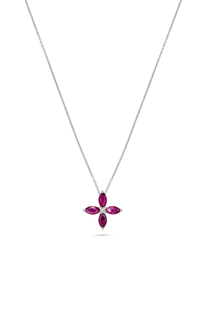 H.J. Namdar 14K White Gold Ruby & Diamond Flower Pendant Necklace, Main, color, White Gold/ Ruby/ Diamond
