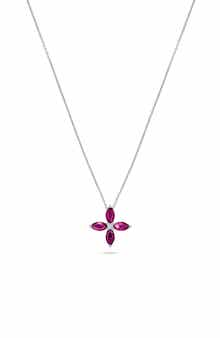 H.J. Namdar 14K White Gold Ruby & Diamond Flower Pendant Necklace