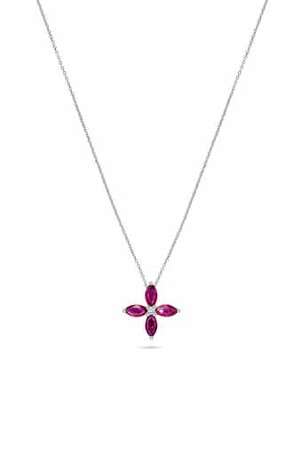 H.J. Namdar 14K White Gold Ruby & Diamond Flower Pendant Necklace