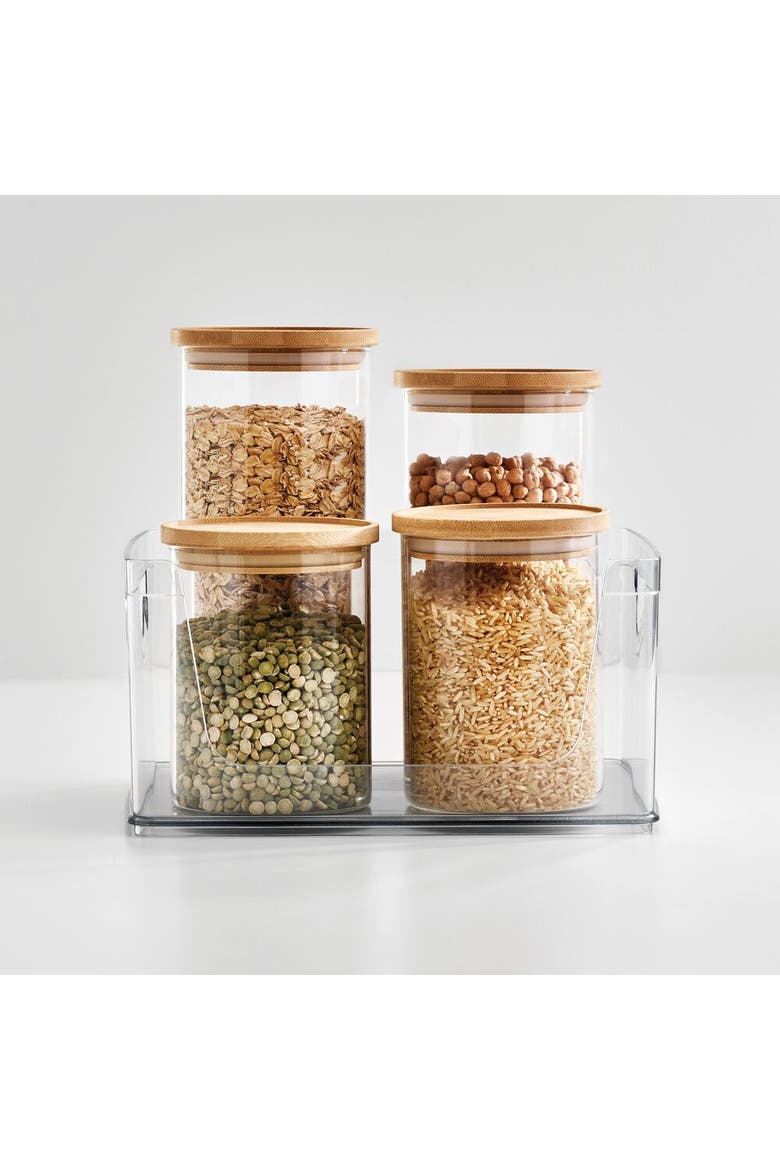 Stackable Open-Front Storage Bins with Handles for Kitchen and Pantry - Set of 4 - Clear, Alternate, color, Clear