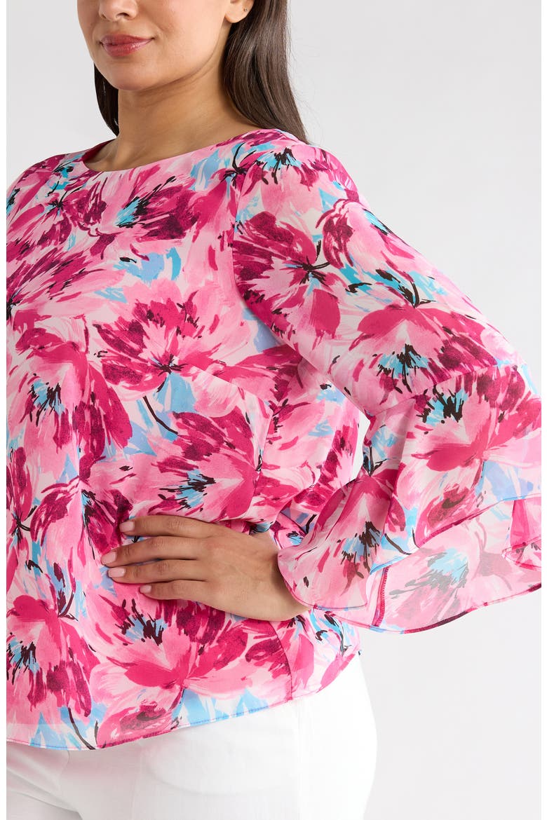 Floral Print Ruffle Top, Alternate, color, LILY WHITE MULTI