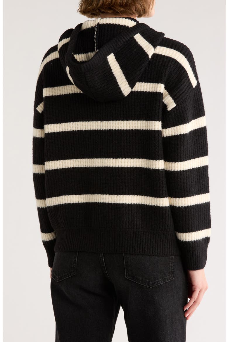 Stripe Hooded Sweater, Alternate, color, BLACK/ ALMOND MILK