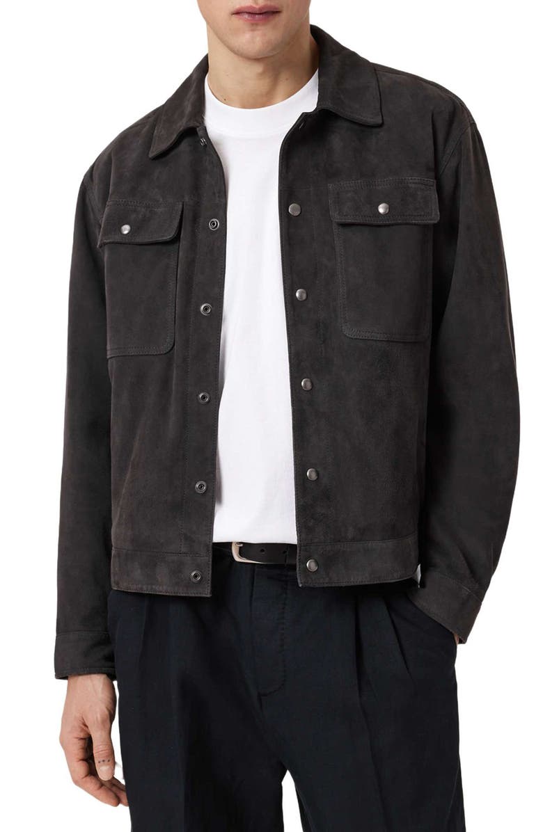 AllSaints Shelton Goatskin Suede Jacket, Alternate, color, Washed Black