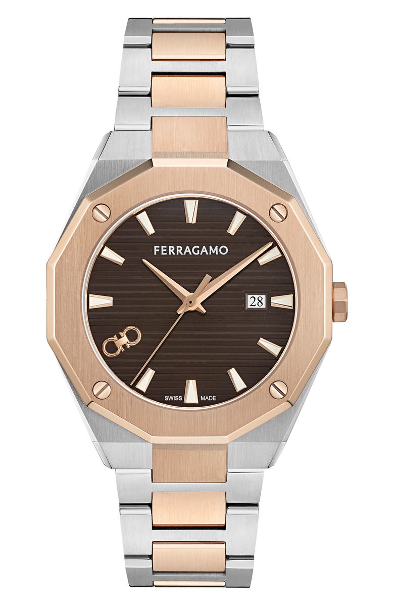 FERRAGAMO Edge Two-Tone Bracelet Watch, 40mm, Main, color, Two Tone