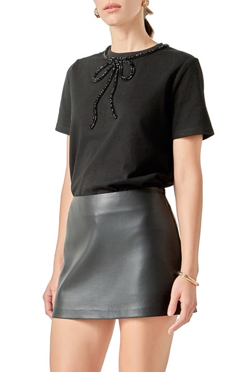 English Factory Beaded Bow Cotton T-shirt In Black