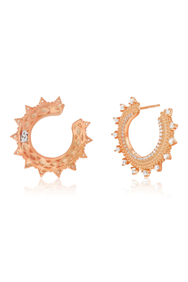 Cubic Zirconia Milgrain Sunburst Frontal Hoop Earrings, Alternate, color, PINK