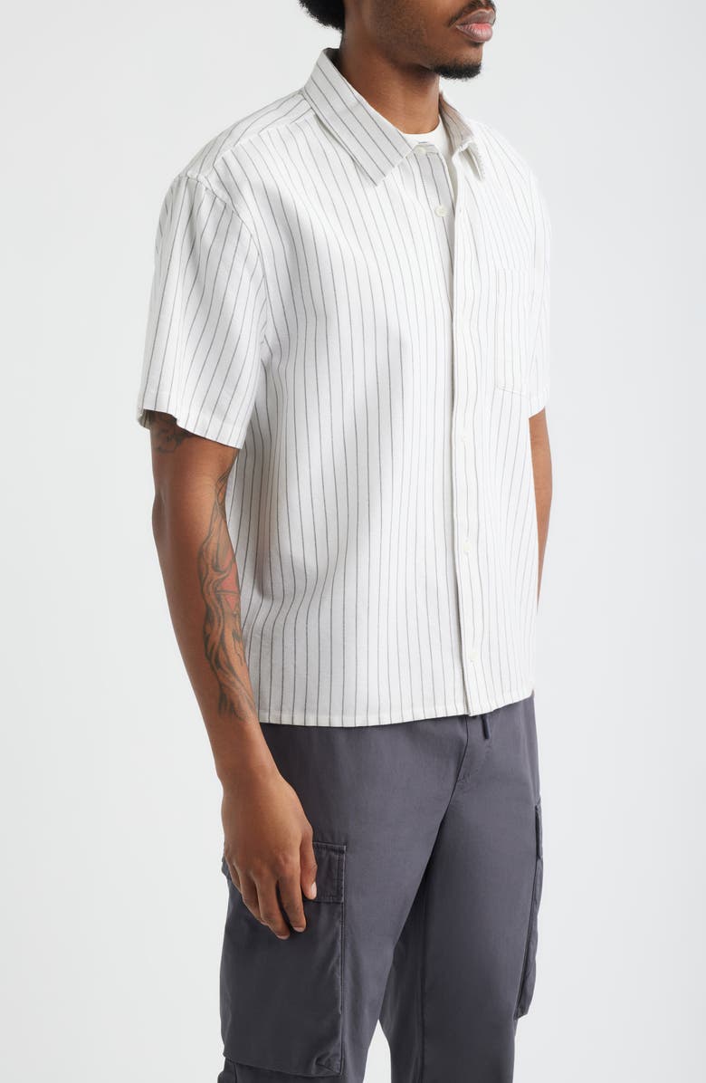 BP. Boxy Crop Oxford Button-Up Shirt, Alternate, color, White Dual Stripe
