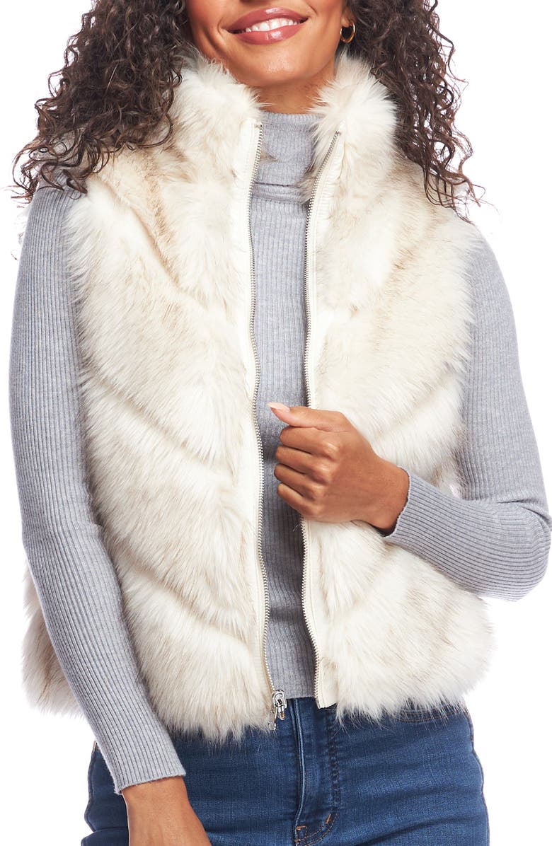 DONNA SALYERS FABULOUS FURS Reversible Chevron Quilted Shortie Faux Fur Reversible Vest, Main, color, Ivory