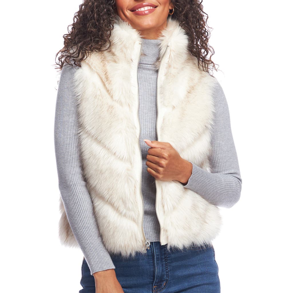 DONNA SALYERS FABULOUS FURS Reversible Chevron Quilted Shortie Faux Fur Reversible Vest in Ivory  product