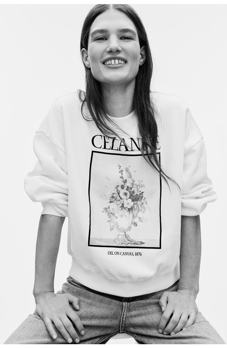 H&M Oversized Print-motif Sweatshirt, Alternate, color, Light Beige/Cezanne