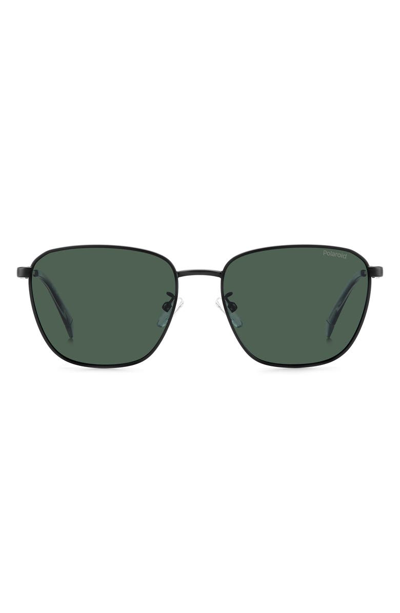 Polaroid 56mm Polarized Rectangular Sunglasses, Main, color, Matte Black/ Green Polarized