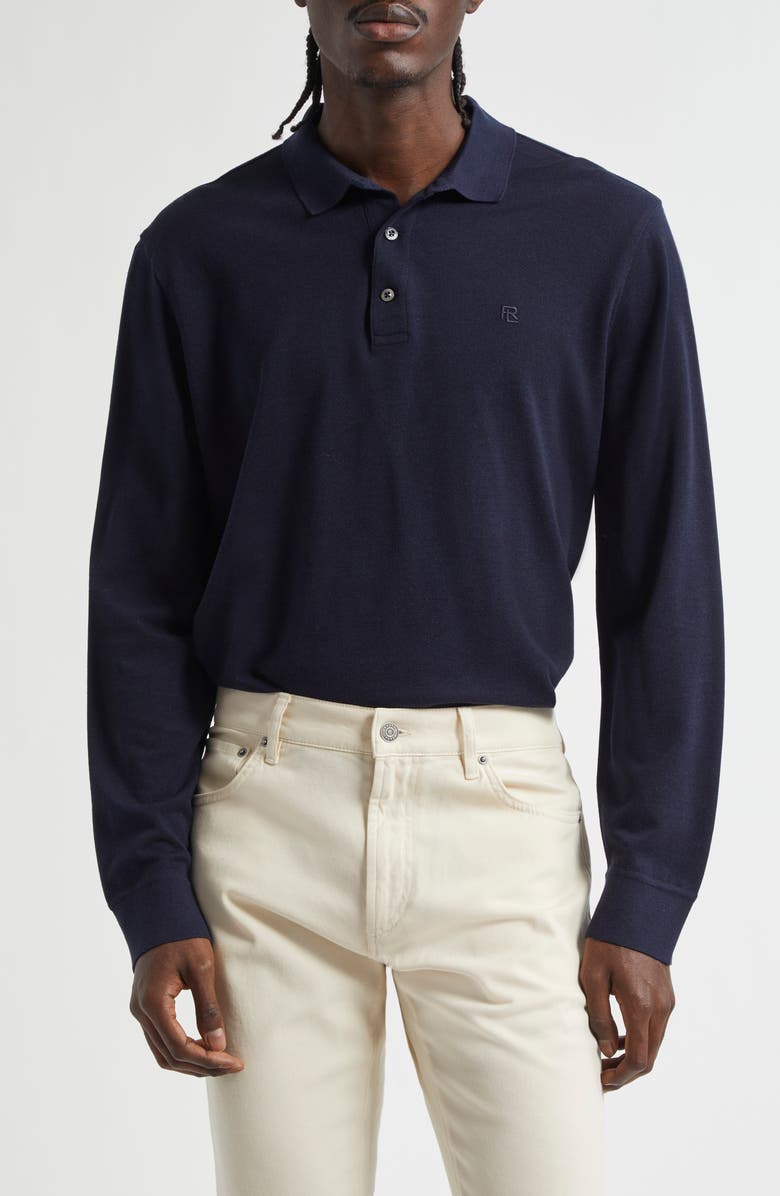Ralph Lauren Purple Label Long Sleeve Merino Wool Piqué Polo, Main, color, Classic Chairman Navy