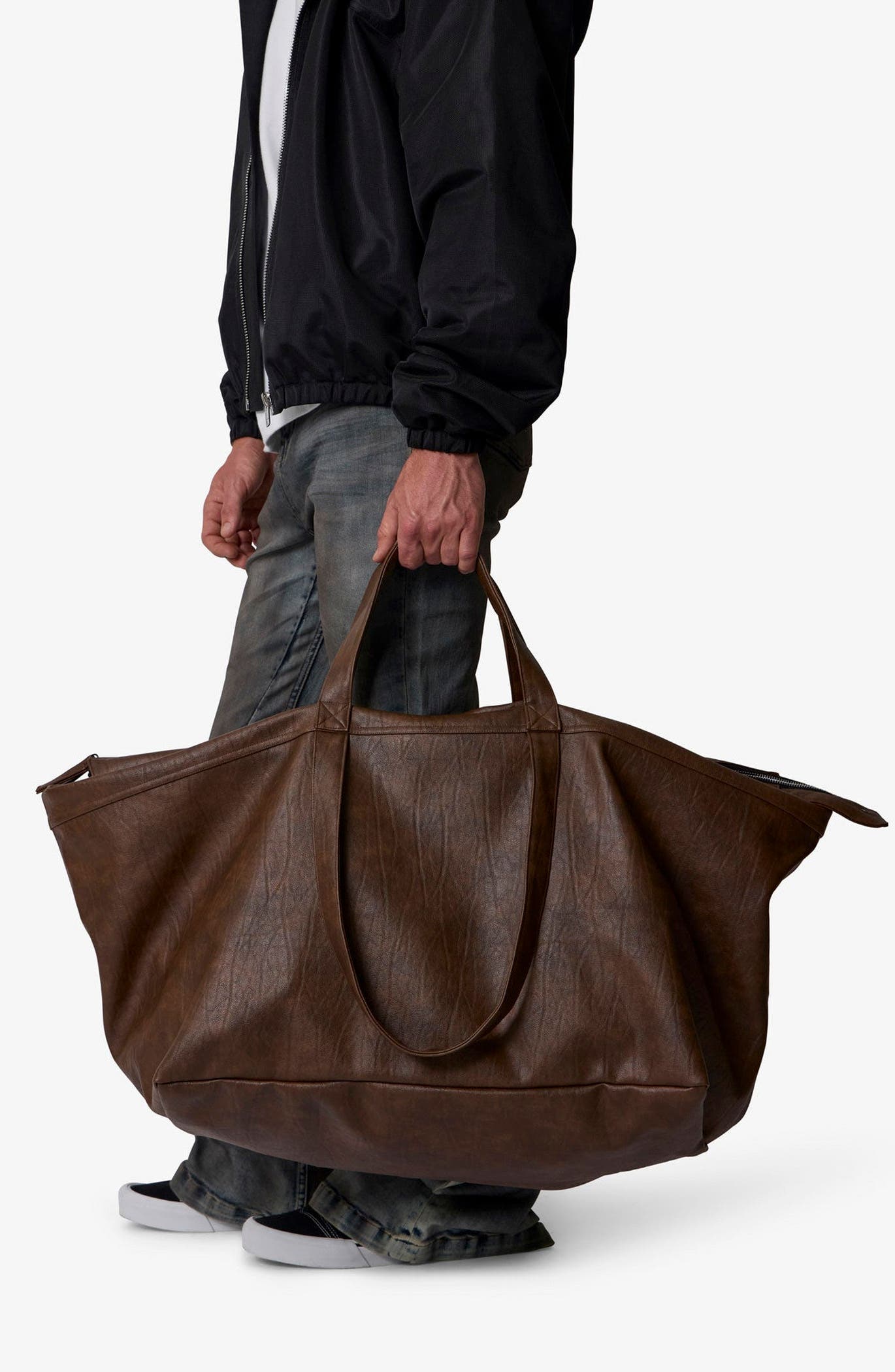 Faux Leather Weekender Duffel Bag, Main, color, BROWN
