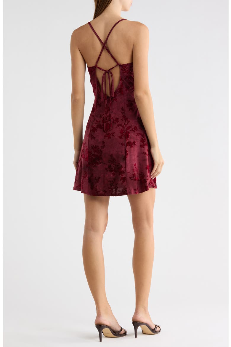 Lace Burnout Velvet Fit & Flare Minidress, Alternate, color, WINE COMBO