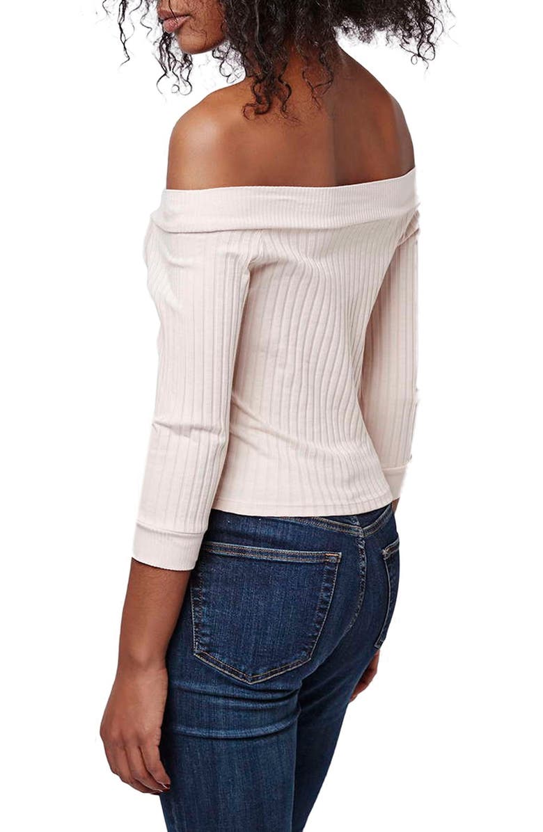 Topshop Half Sleeve Ribbed Bardot Top, Alternate, color,
