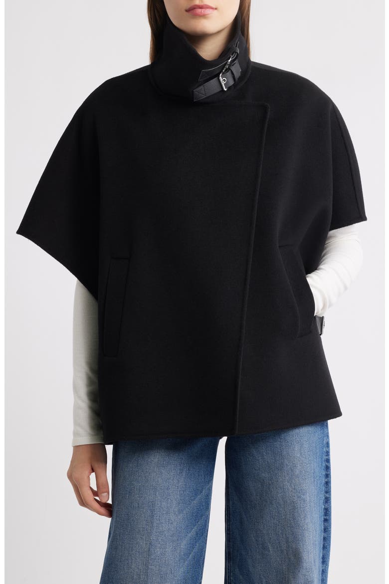 Double Face Wool Blend Cape, Main, color, BLACK