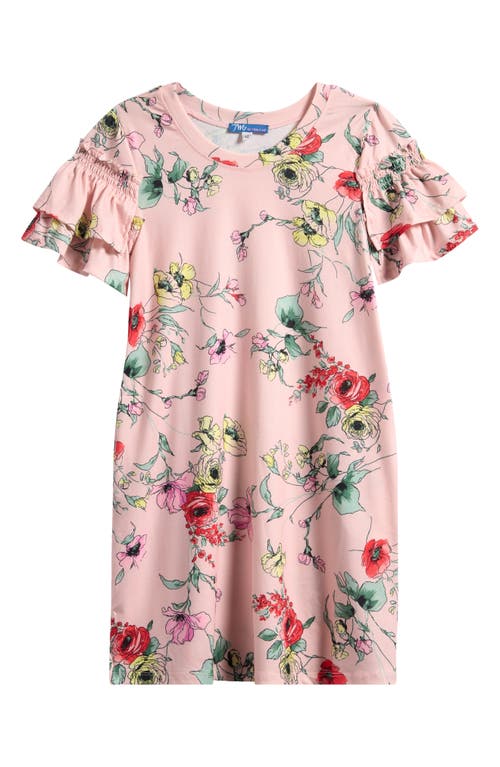 Truly Me Kids' Floral Ruffle Sleeve Dress In Gold