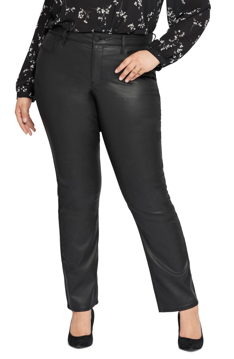 NYDJ Marilyn Straight Leg Jeans, Main, color, Black Coated