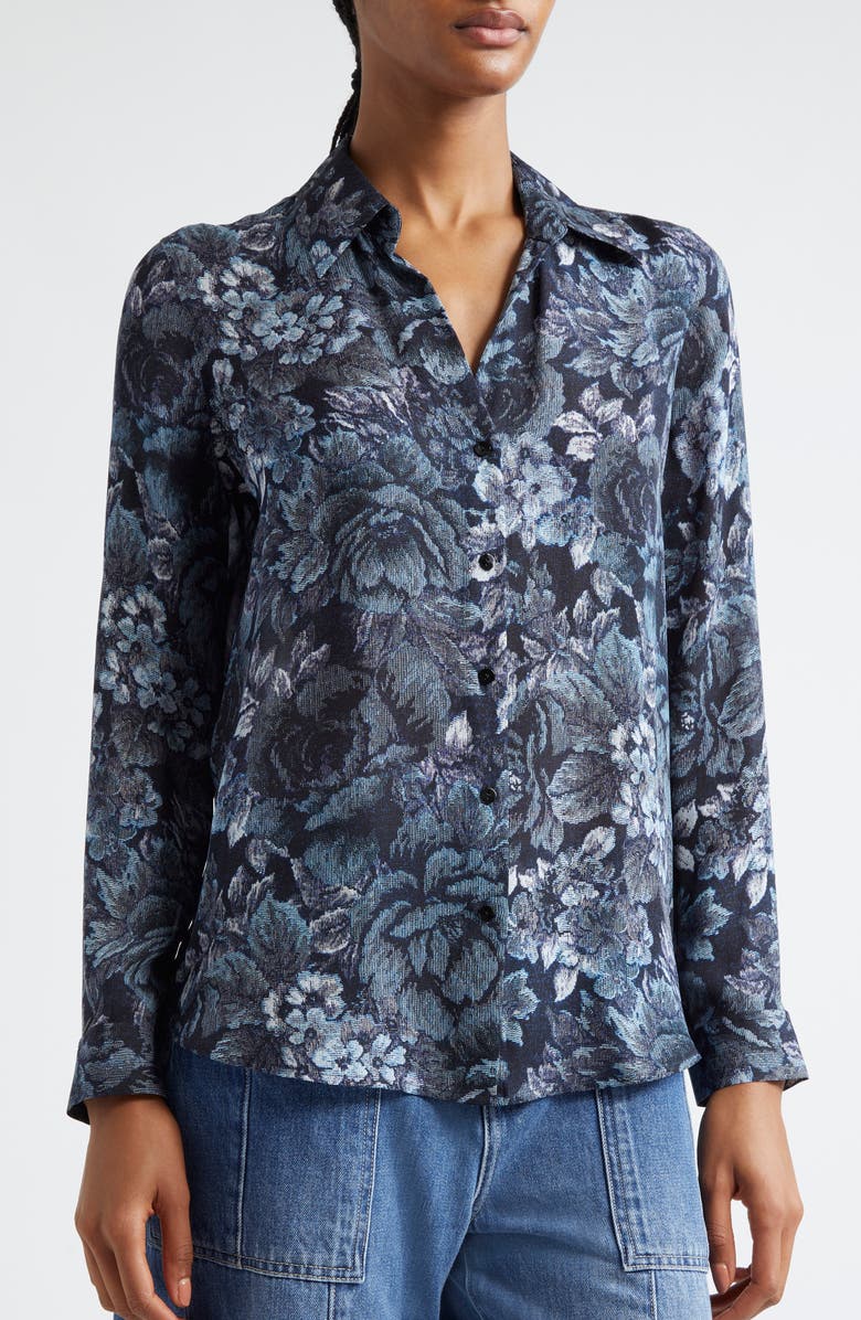 L'AGENCE Nina Floral Print Silk Button-Up Shirt, Alternate, color, 
