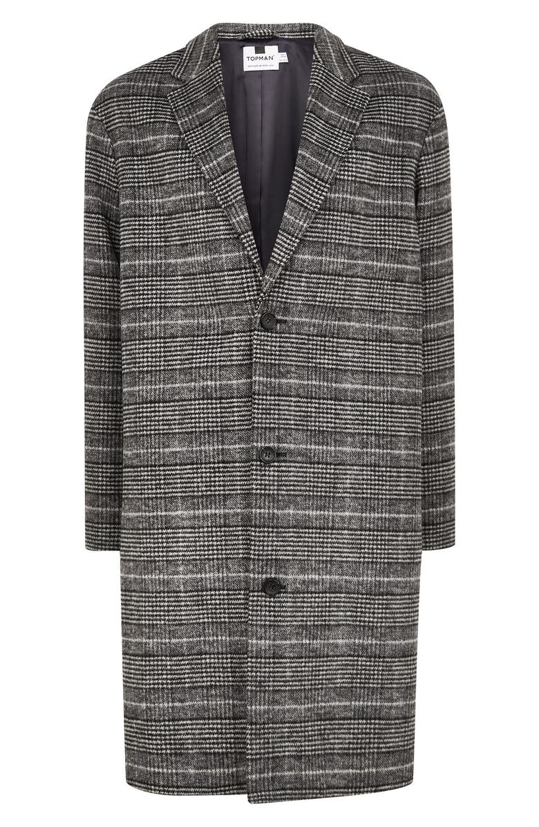 Topman Hayden Check Print Overcoat, Alternate, color, 