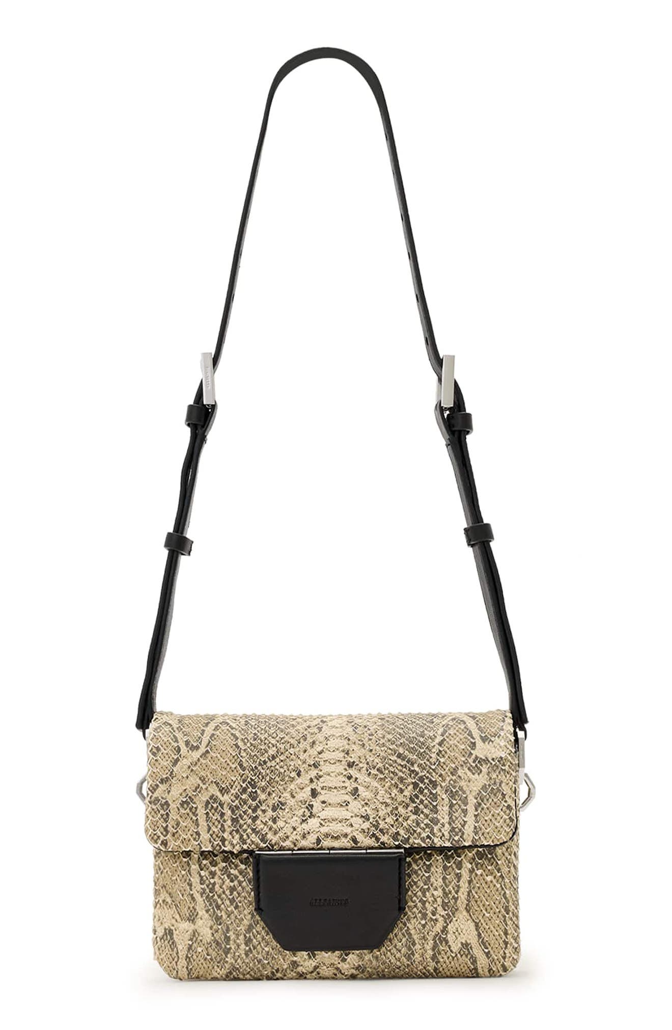 AllSaints Jupiter Snakeskin Embossed Leather Crossbody Bag, Main, color, Desert White