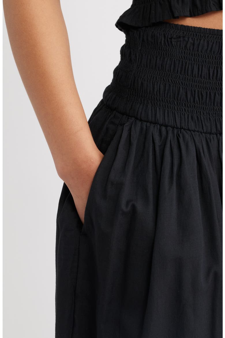 Smock Waist Midi Skirt, Alternate, color, BLACK
