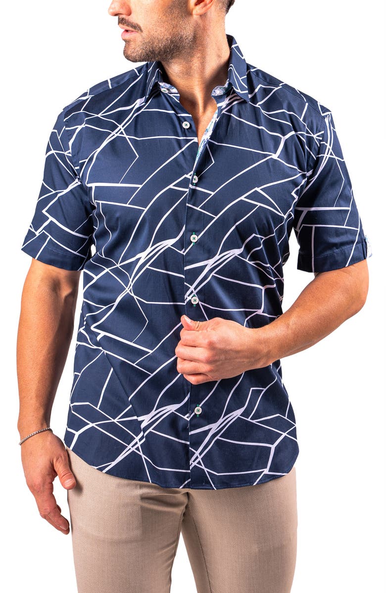Maceoo Galileo Resistance0370 Blue Short Sleeve Cotton Button-Up Shirt, Alternate, color,